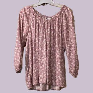 Sonoma Floral Crew Neck | Dusty Pink w/White Flowers | 3/4 Sleeves | XL